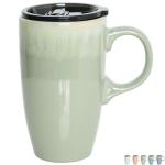Bosmarlin Ceramic Travel Coffee Mug with Handle and Lid, 18 oz, Portable Coffee Cup for Car Cup Holder, Microwave and Dishwasher Safe, Reactive Glaze (Pale Green)
