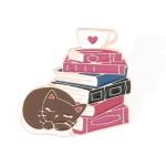 xbiez Cat Book Stack Teacup Hard Enamel Pin Cute Cartoon Animal Kitty Medal Brooch Fashion Lapel Backpack Pins Jewelry Gift, Metal