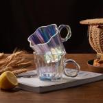 Vintage Iridescent Glass Coffee Mugs Set of 4, 11oz Creative Flower Glass Coffee Cups with Spoons - Cute Floral Tea Cups with Handle, Art Glassware, Unique Gifts for Women