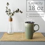 Bosmarlin Ceramic Travel Coffee Mug with Handle and Lid, 18 oz, Portable Coffee Cup for Car Cup Holder, Microwave and Dishwasher Safe, Reactive Glaze (Pale Green)