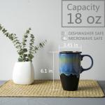 Bosmarlin Ceramic Travel Coffeel Mug with Handle and Lid, 18 oz, Portable Coffee Cup for Car Cup Holder, Microwave and Dishwasher Safe, Reactive Glaze (Blue)