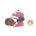 xbiez Cat Book Stack Teacup Hard Enamel Pin Cute Cartoon Animal Kitty Medal Brooch Fashion Lapel Backpack Pins Jewelry Gift, Metal