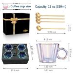 Vintage Iridescent Glass Coffee Mugs Set of 4, 11oz Creative Flower Glass Coffee Cups with Spoons - Cute Floral Tea Cups with Handle, Art Glassware, Unique Gifts for Women