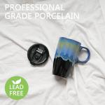 Bosmarlin Ceramic Travel Coffeel Mug with Handle and Lid, 18 oz, Portable Coffee Cup for Car Cup Holder, Microwave and Dishwasher Safe, Reactive Glaze (Blue)