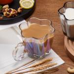 Vintage Iridescent Glass Coffee Mugs Set of 4, 11oz Creative Flower Glass Coffee Cups with Spoons - Cute Floral Tea Cups with Handle, Art Glassware, Unique Gifts for Women