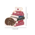 xbiez Cat Book Stack Teacup Hard Enamel Pin Cute Cartoon Animal Kitty Medal Brooch Fashion Lapel Backpack Pins Jewelry Gift, Metal