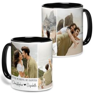 Custom Photo Mug with Text 11oz 15oz for Boyfriend Girlfriend Family Dad Mom, Personalized Photo Collage Mug with 3 Photos, Customized Coffee Mugs Gift for Valentine's Day Birthday Anniversary