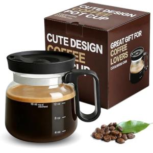 DRVLET Mini Coffee Pot Mug with Lid,16Oz Glass Coffee Pot Coffee Mugs,Spill-Proof & Heatproof Coffee Pot Cup Gifts for Coffee Lovers (1Pcs)
