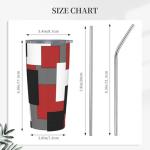 CLAPSOREI Red Black Grey White Tumbler 20oz Stainless Steel Insulated Tumblers with Lid Straw Abstract Modern Art Geometric Travel Coffee Mug Tea Wine Cup Water Bottle for Women Men