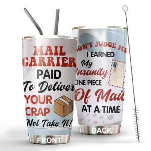 MEDROC Mail Carrier Tumbler Stainless Steel 20oz with Straw Lid, National Postal Workers Day Gifts For Post Office Staffs Employees Manager Boss Women Men, Funny Mailman Mail Lady Coffee Cup