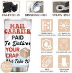 MEDROC Mail Carrier Tumbler Stainless Steel 20oz with Straw Lid, National Postal Workers Day Gifts For Post Office Staffs Employees Manager Boss Women Men, Funny Mailman Mail Lady Coffee Cup