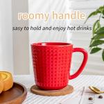 Set of 4 Embossed Red Ceramic Coffee Mugs