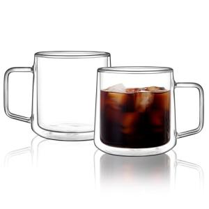 15oz Double Walled Glass Coffee Mugs - Set of 2
