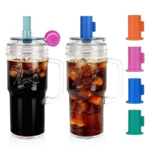 Bamboo Mason Jar Cups with Lids and Straws