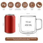 15oz Double Walled Glass Coffee Mugs - Set of 2