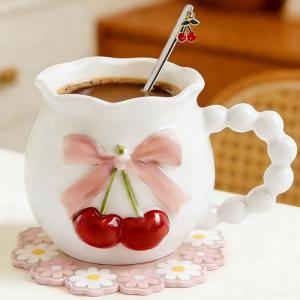 Cherry Bow Porcelain Coffee Mug for Women