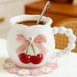 Cherry Bow Porcelain Coffee Mug for Women