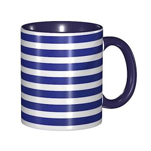 Navy Blue and White Striped Coffee Mug 11oz