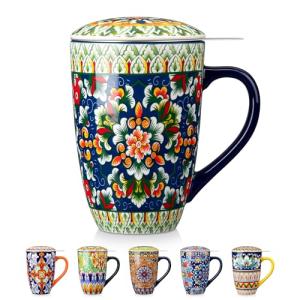 Bohemian Ceramic Tea Mug with Infuser and Lid