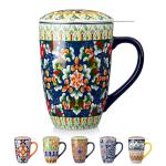 Bohemian Ceramic Tea Mug with Infuser and Lid