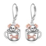 Sterling Silver Bulldog Teacup Dangle Earrings