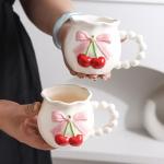 Cherry Bow Porcelain Coffee Mug for Women