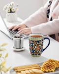 Bohemian Ceramic Tea Mug with Infuser and Lid