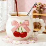 Cherry Bow Porcelain Coffee Mug for Women