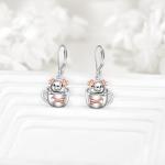 Sterling Silver Bulldog Teacup Dangle Earrings