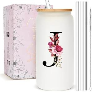 Personalized Frosted Glass Tumbler with Straw