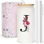 Personalized Frosted Glass Tumbler with Straw