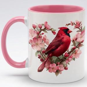 Red Cardinal Floral Mug - Perfect Gift for Bird Lovers