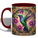 Colorful Hummingbird Coffee Mug with Floral Design