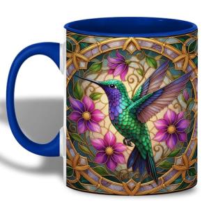 Colorful Hummingbird Coffee Mug with Floral Design