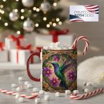 Colorful Hummingbird Coffee Mug with Floral Design