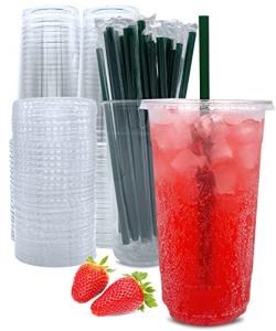 32 oz Clear Disposable Coffee Cups with Straws