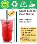 32 oz Clear Disposable Coffee Cups with Straws
