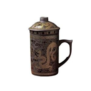 Purple Clay Hand-Painted Teacup with Lid and Infuser