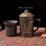 Purple Clay Hand-Painted Teacup with Lid and Infuser