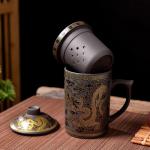 Purple Clay Hand-Painted Teacup with Lid and Infuser