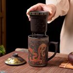 Purple Clay Hand-Painted Teacup with Lid and Infuser