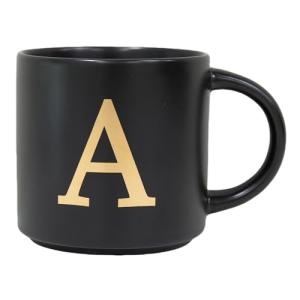 Personalized Black Ceramic Mug with Gold Initial