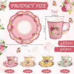 Vintage Floral Paper Tea Cups and Plates Set