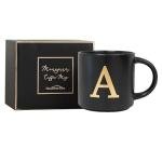 Personalized Black Ceramic Mug with Gold Initial