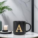 Personalized Black Ceramic Mug with Gold Initial