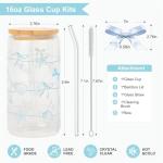 Ocean Animals Glass Cup with Lid and Straw