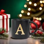 Personalized Black Ceramic Mug with Gold Initial