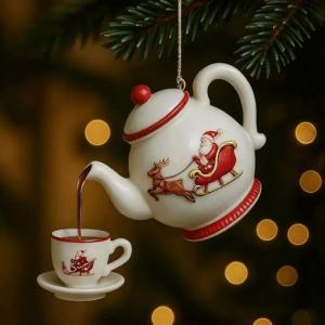 Vintage Christmas Teapot Ornament for Tea Lovers