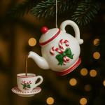 Vintage Christmas Teapot Ornament for Tea Lovers