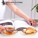 Amber Glass Tea Cups and Saucers Set of 6